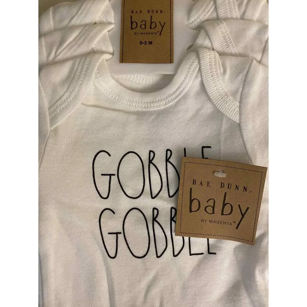 Rae Dunn Baby Clothes‎ 0-3 Months 3 Pack Bodysuits Gobble, Thankful, Blessed